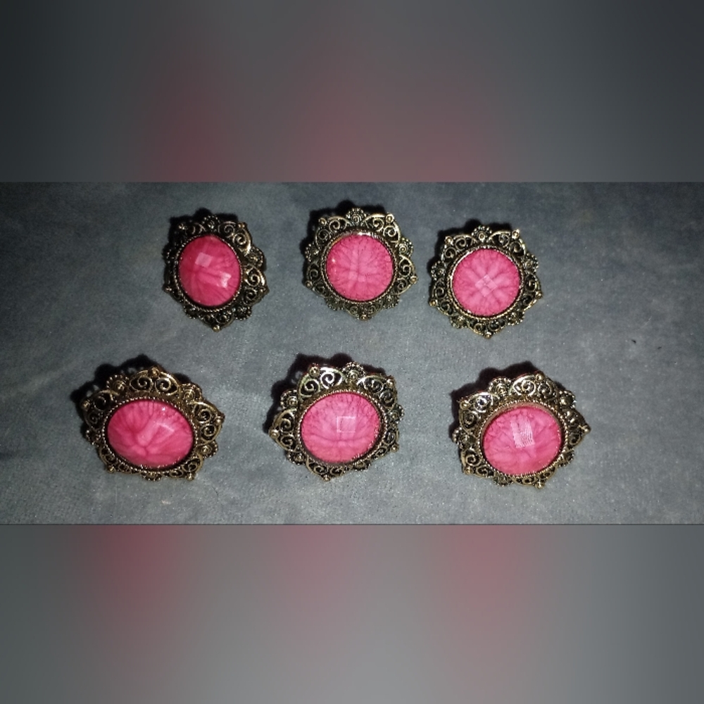 8 New Pink & Gold Adjustable Rings - Picture 5 of 6